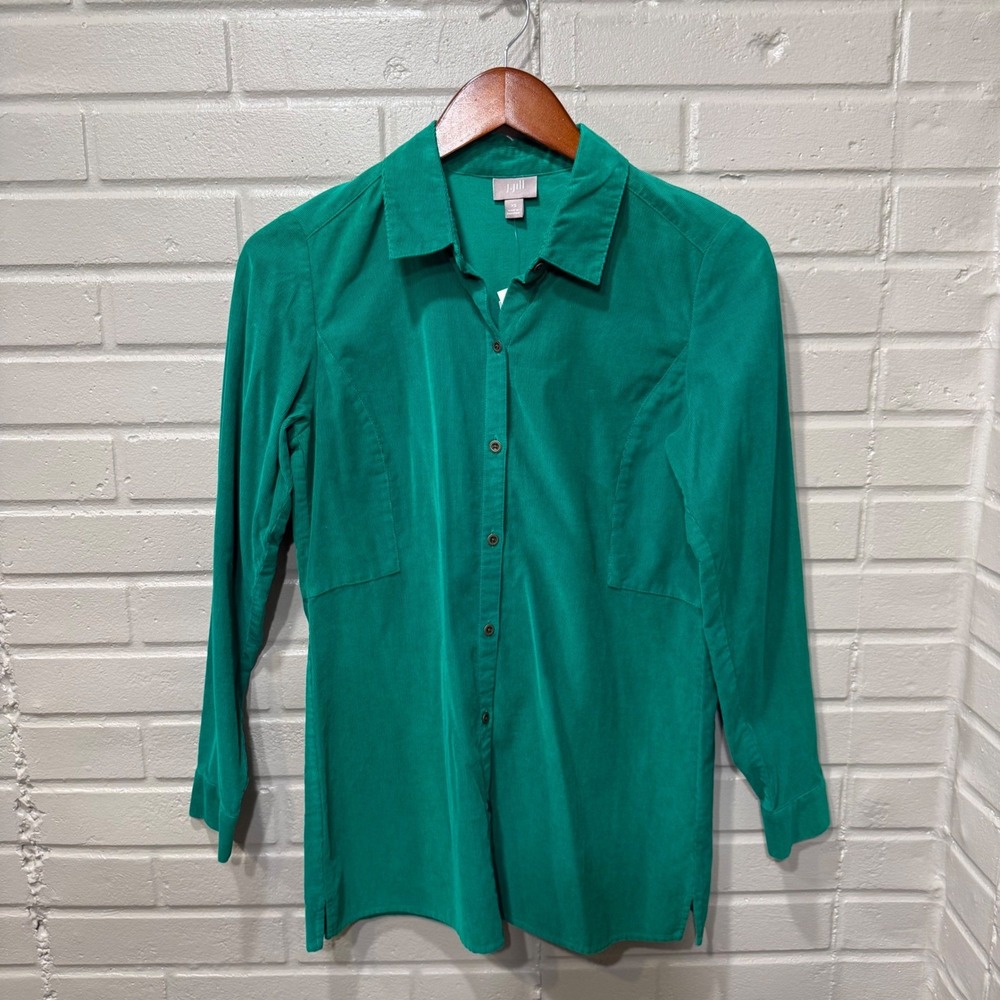 J Jill Emerald Green Corduroy NWT Button Down Tunic Shirt XS St Patricks Day‎